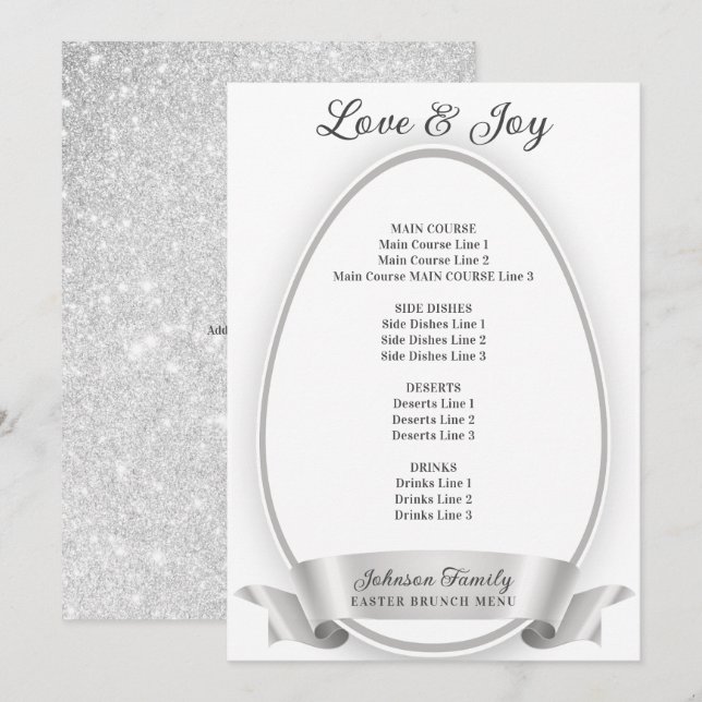 Silver Elegant Simple Easter Egg Brunch Dinner Menu (Front/Back)