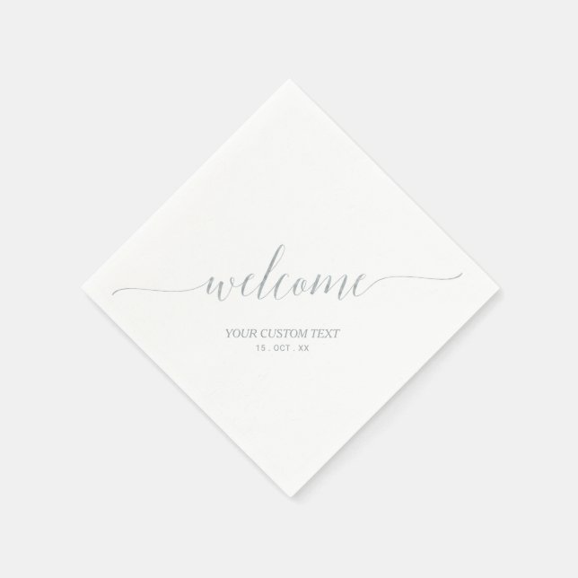 Silver Elegant Stylish Lettering Welcome Party Napkin (Corner)