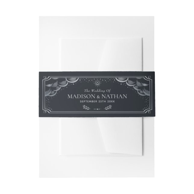 Silver Elegant Tarot Card Wedding  Invitation Belly Band (Front Example)