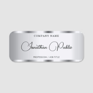 Silver Elegant Typography Script Text Template Name Tag
