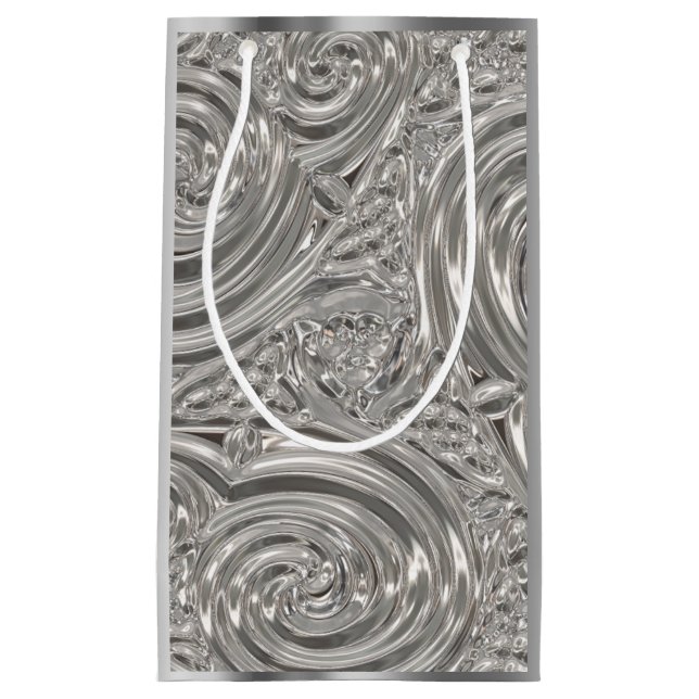 Silver elegant victorian art nouveau small gift bag (Front)
