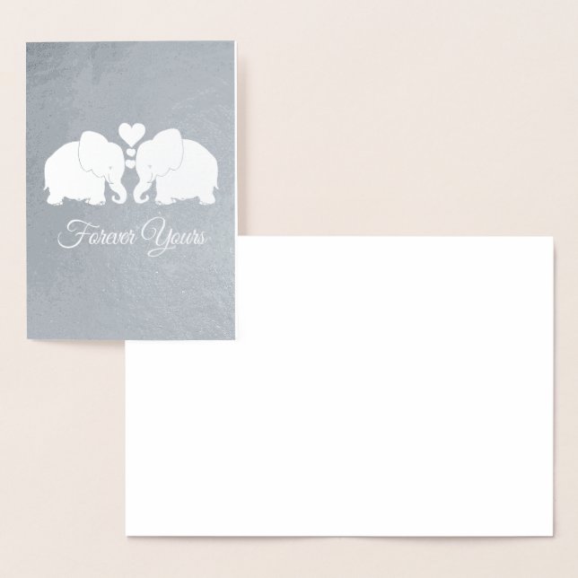 Silver Elephant Couple With Hearts Forever Yours Foil Card (Display)