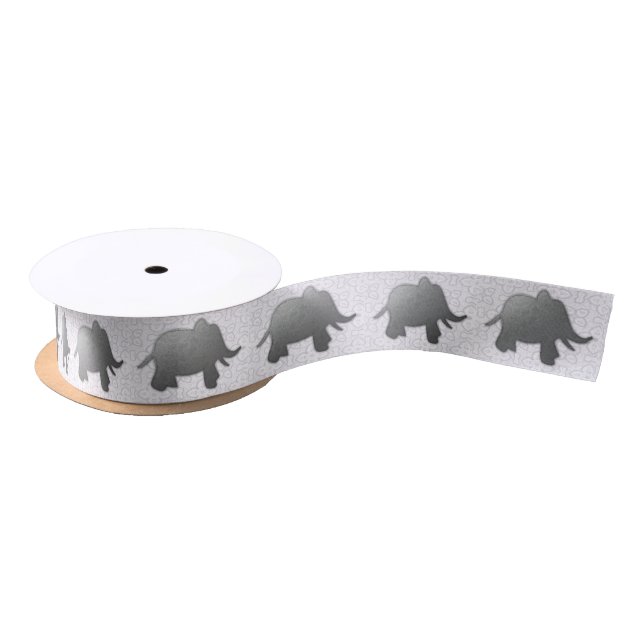 silver elephant - white satin ribbon (Spool)