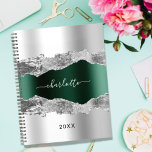 Silver emerald green agate marble name script 2025 planner<br><div class="desc">Faux silver and emerald green agate,  marble stone print as background Personalize and add your name. The name is written with a modern hand lettered style script.</div>