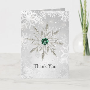 silver emerald green snowflakes wedding Thank You Card