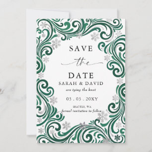 Silver Emerald Snowflakes Winter Wedding Photo Save The Date