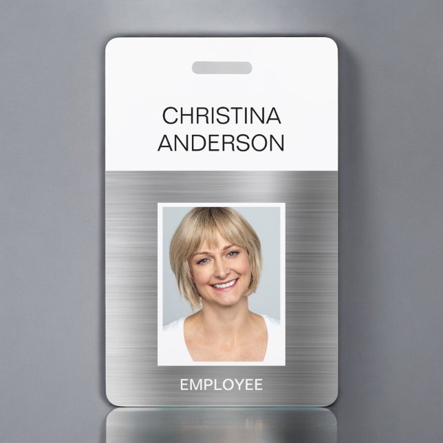 Silver Employee  - Name Photo Corporate Metallic Badge (Creator Uploaded)
