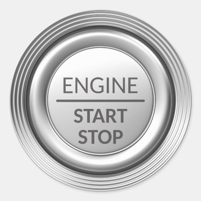 Silver engine start-stop button classic round sticker (Front)