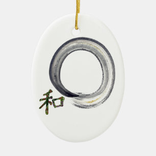 Silver enso with Kanji - harmony Ceramic Ornament