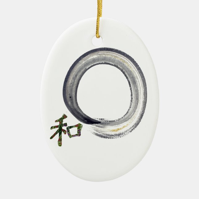 Silver enso with Kanji - harmony Ceramic Ornament (Front)