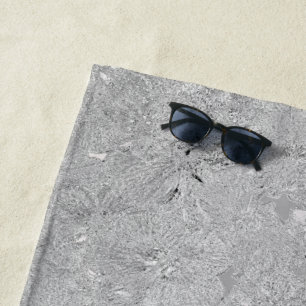 Silver Etched Hibiscus Flowers, Beach Towel