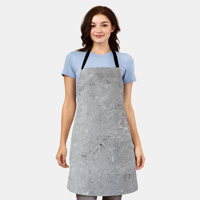 Silver Etched Hibiscus Flowers, Full Print Apron (Worn)