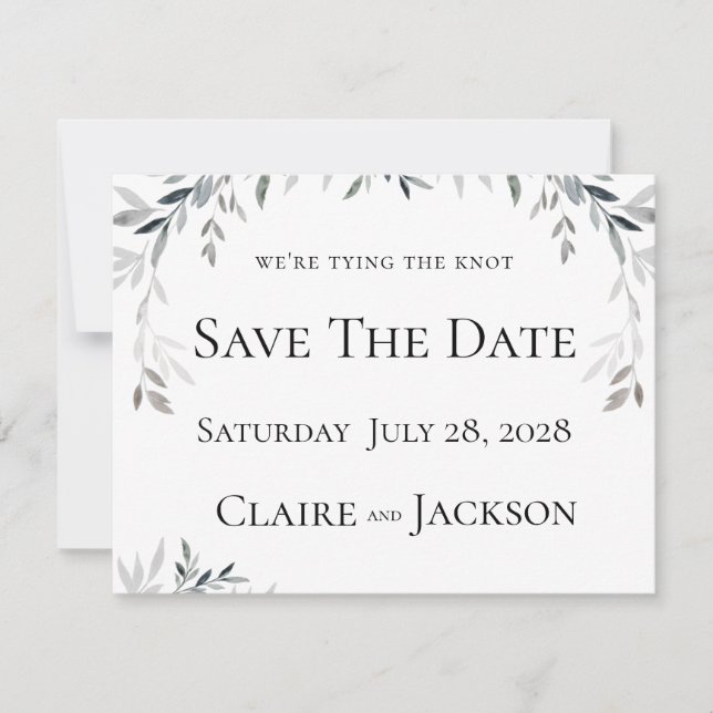 Silver Eucalyptus Greenery Wedding 2 Save The Date Invitation (Front)