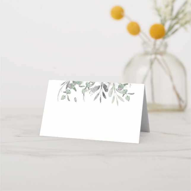 Silver Eucalyptus Leaves Greenery Elegant Modern Place Card (Back)