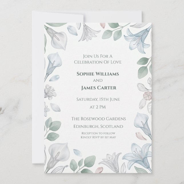 Silver Eucalyptus Wedding Invitation (Front)