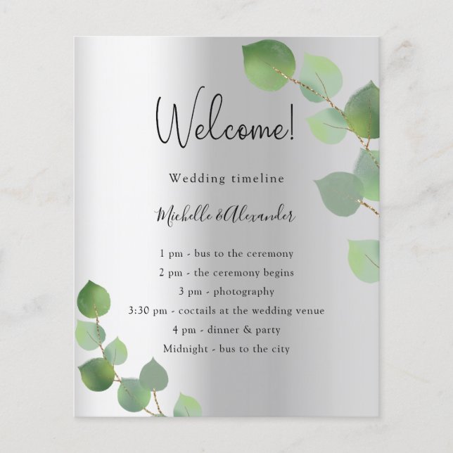 Silver eucalyptus wedding program budget  (Front)