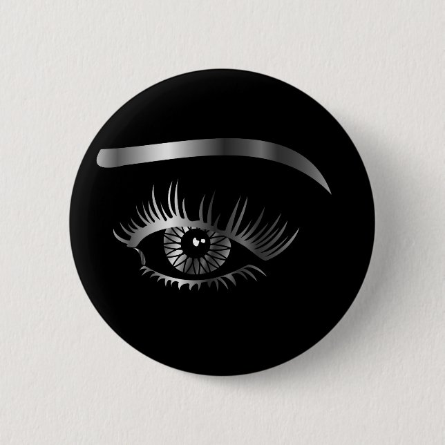 Silver eye with eyebrow and details inside 2 inch round button (Front)