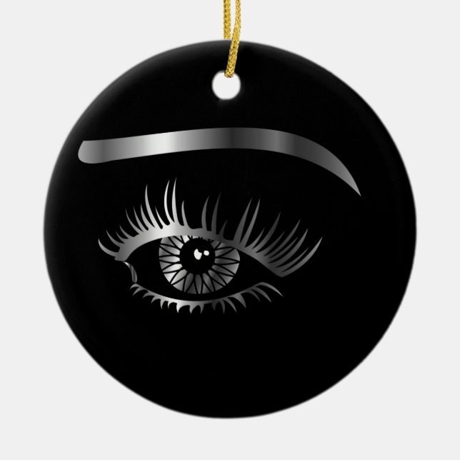 Silver eye with eyebrow and details inside ceramic ornament (Front)