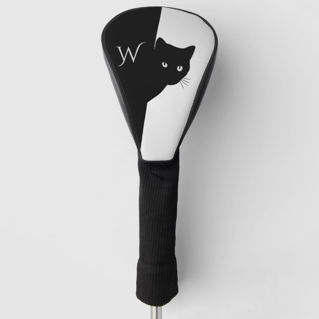 Silver Eyed Black Cat Initial Golf Head Cover (Front)