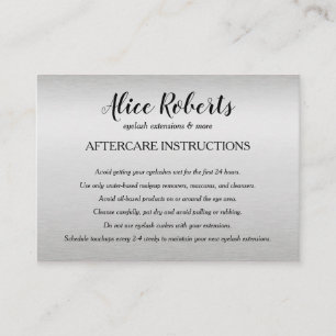 Silver Eyelashes  Brow Bar Aftercare Instructions Business Card