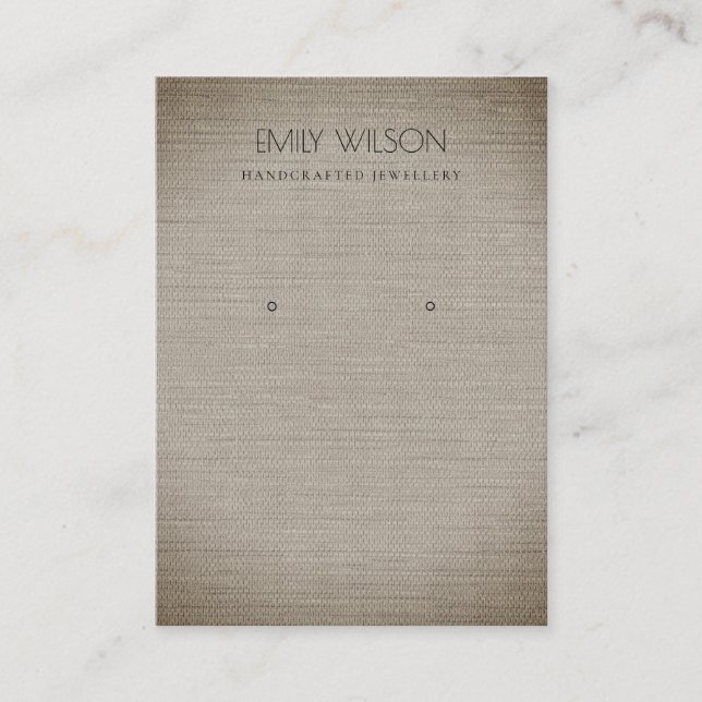 SILVER FABRIC FOIL CANE TEXTURE EARRING DISPLAY BUSINESS CARD (Front)