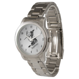 Silver Face Sagittarius Zodiac with Black Numbers Watch