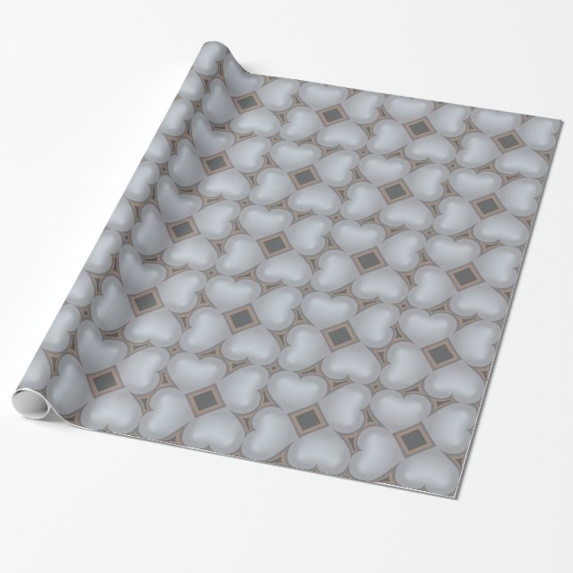 Silver fade hearts pattern wrapping paper (Unrolled)