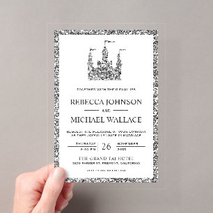 Silver Fairytale Castle Carriage Wedding Acrylic Invitations