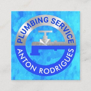 Silver Faucet Pipeline In Blue Grunge Waters Square Business Card