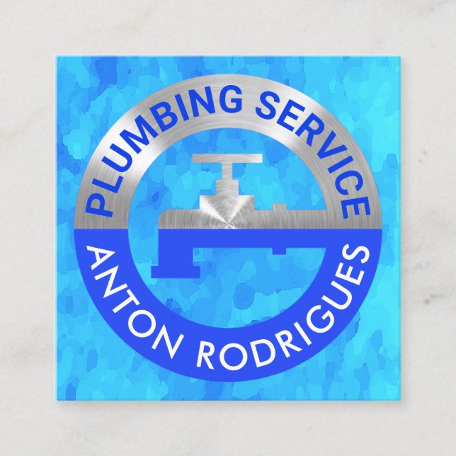 Silver Faucet Pipeline In Blue Grunge Waters Square Business Card (Front)