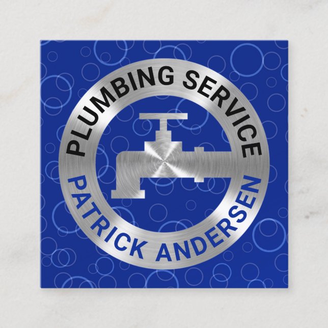 Silver Faucet Pipeline In Blue Waters Square Business Card (Front)