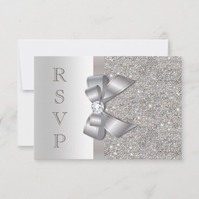 Silver Faux Bow & Diamonds RSVP (Front)