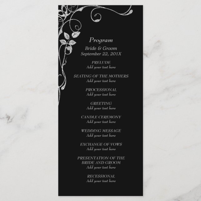Silver Faux Diamond Border Wedding Program (Front)