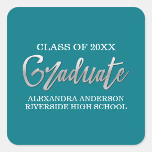 Silver Faux Foil Graduation Any Colour Background Square Sticker