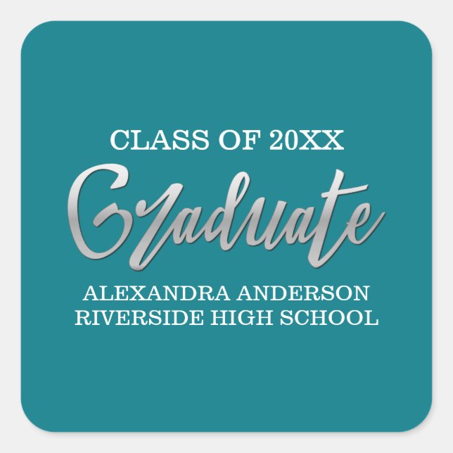 Silver Faux Foil Graduation Any Colour Background Square Sticker (Front)