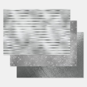 Silver Faux Foil Mix and Match 3 Wrapping Paper Sheet