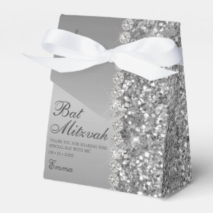 Silver Faux Glitter Bat Mitzvah Favor Box