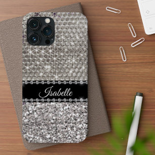 Silver Faux Glitter Bling Personalized Metal Look
