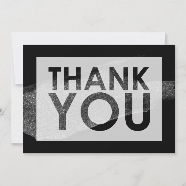 Silver Faux Glitter Brush Over Black with Cutout Thank You Card (Front)