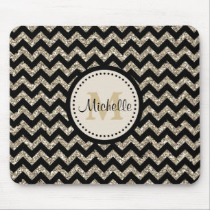 Silver Faux Glitter Chevron Monogram Mouse Pad