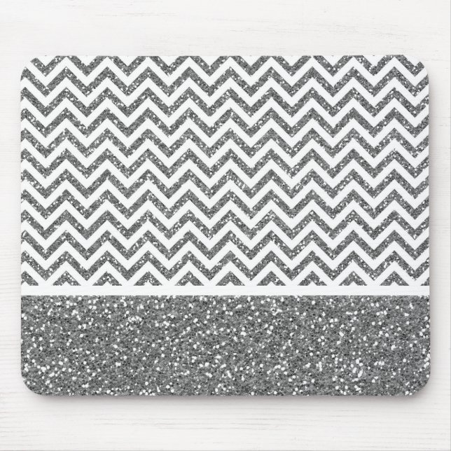 Silver Faux Glitter Chevron Mouse Pad (Front)