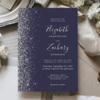 Silver Faux Glitter Edge Dark Blue Wedding