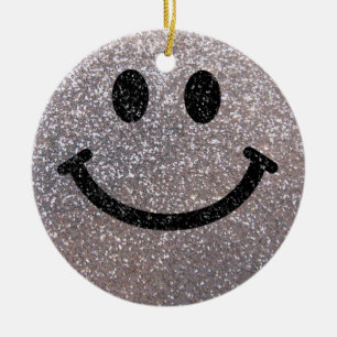 Silver faux glitter face ceramic ornament