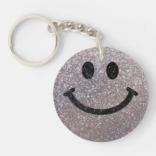 Silver faux glitter face keychain