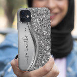 Silver Faux Glitter Glam Bling Personalized Metal  iPhone 13 Case<br><div class="desc">The design is a photo and the cases are not made with actual glitter, sequins, metals or woods. This design is also available on other phone models. Choose Device Type to see other iPhone, Samsung Galaxy or Google cases. Some styles may be changed by selecting Style if that is an...</div>