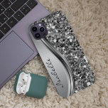 Silver Faux Glitter Glam Bling Personalized Metal iPhone 15 Case<br><div class="desc">The design is a photo and the cases are not made with actual glitter, sequins, metals or woods. This design is also available on other phone models. Choose Device Type to see other iPhone, Samsung Galaxy or Google cases. Some styles may be changed by selecting Style if that is an...</div>