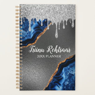 Silver Faux Glitter Glam Bling Personalized Metal  Planner