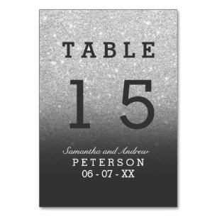 Silver faux glitter grey ombre wedding table number