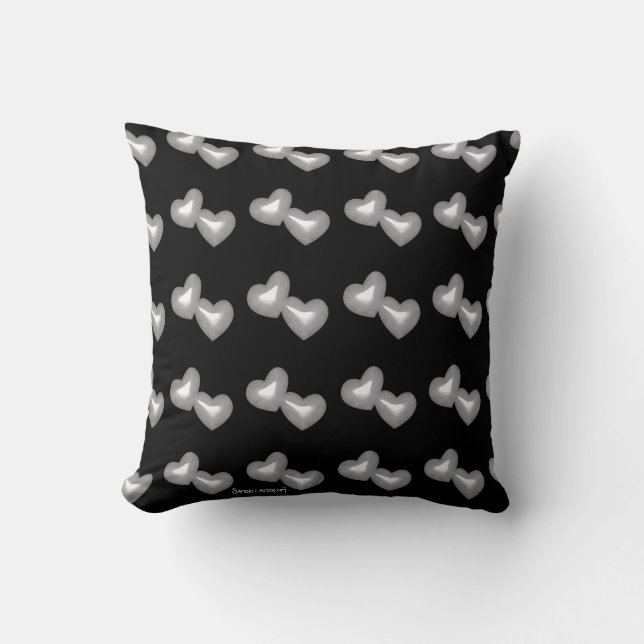 Silver Faux Glitter Happily Ever After Hearts Throw Pillow (Front)