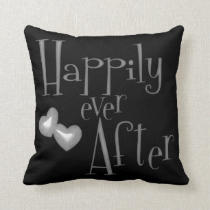 Silver Faux Glitter Happily Ever After Hearts Throw Pillow